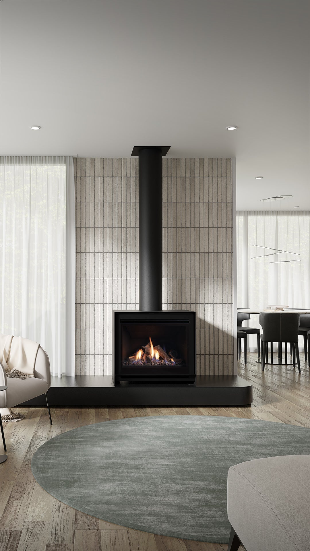 Escea DFS740 Freestanding Gas Fireplace – Hot Water & Heating